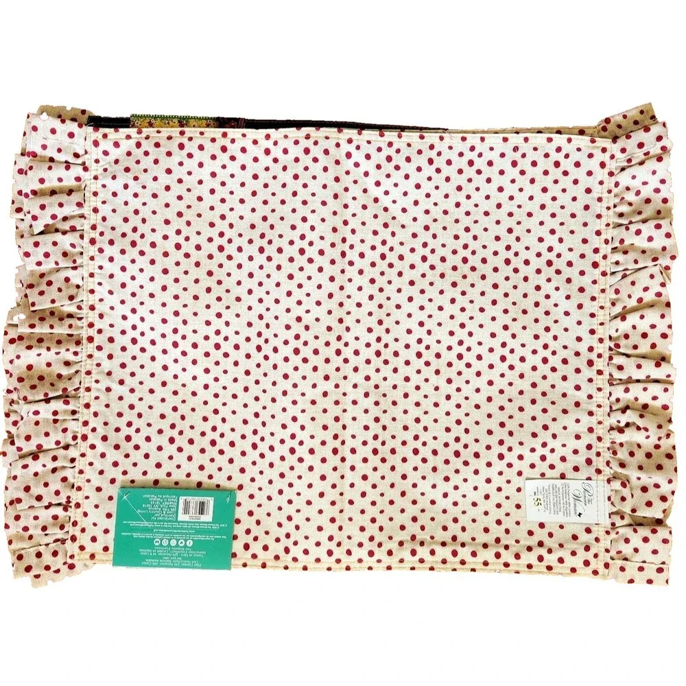 The Pioneer Woman Placemats Denim Red Polka Dot Reversible Ruffle 14x20 Set Of 4